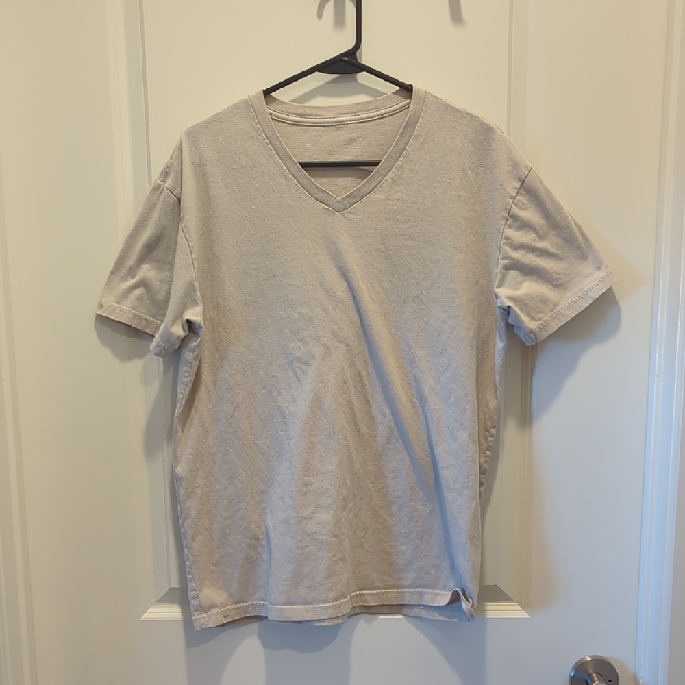 Men's Beige V-Neck T-Shirt